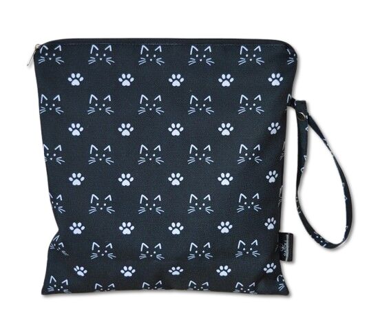 Obal na plavky 27 x 27 cm kočky a tlapky na černé