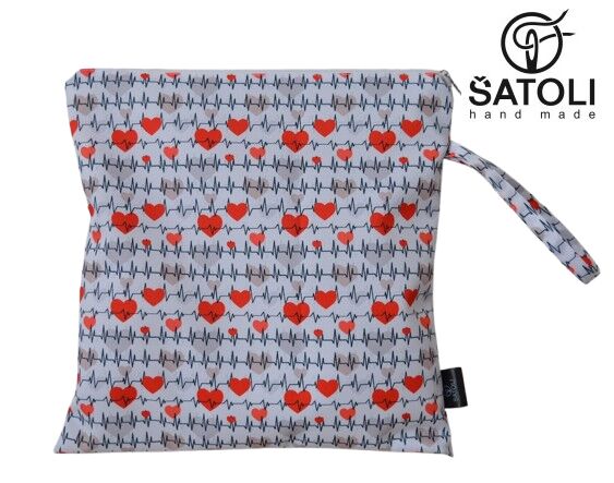 Obal na plavky 30x30 cm Ekg křivka se srdíčky