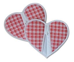 Kuchyňská chňapka srdíčko bíločervená kostička 2 ks