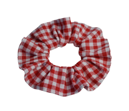 Bavlněná scrunchie gumička do vlasů červená bílá kostička