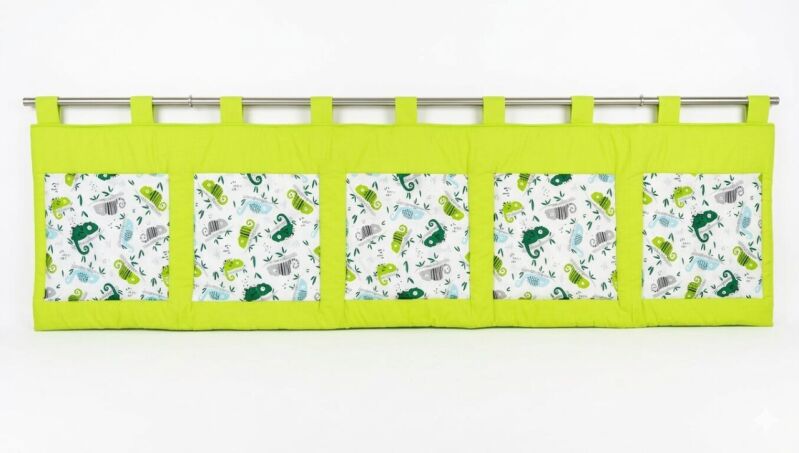 Velký kapsář za postel 200 x 50 cm chameleoni na limetkově zelené