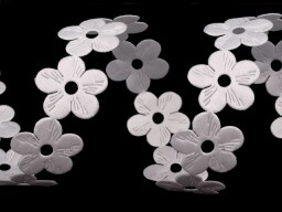Saténový prýměk květy, kytičky bílá 22mm