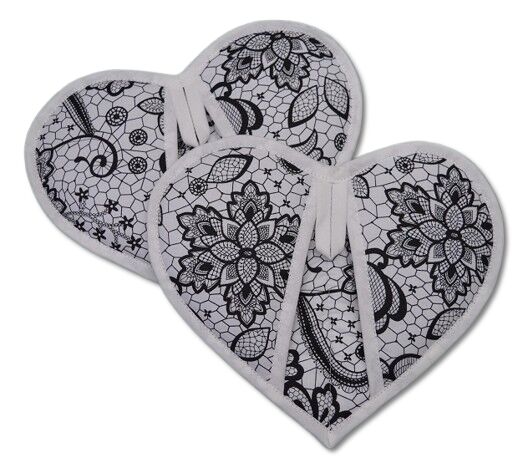 Kuchyňská chňapka srdíčko Černá krajka na bílé 2 ks
