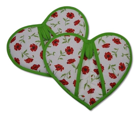 Kuchyňské chňapky srdce Vlčí máky 2 ks