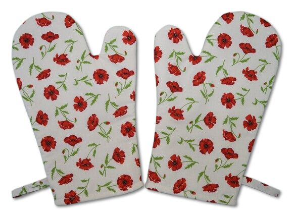 Kuchyňské chňapky Vlčí máky na bílé 2 ks