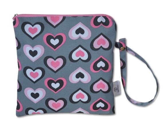 Obal na mokré plavky 21 x 22 cm srdíčka na šedé