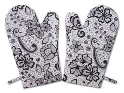 Kuchyňské chňapky Černá krajka na bílé 2 ks