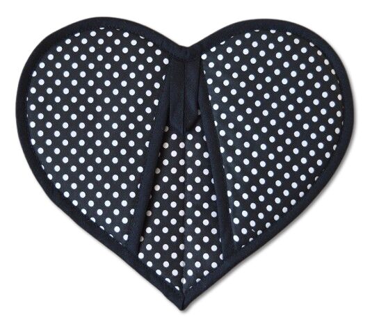 Kuchyňská chňapka srdíčko Bílý puntík na černé 