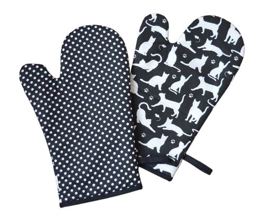 Kuchyňská rukavice Kočky na černé 2 ks