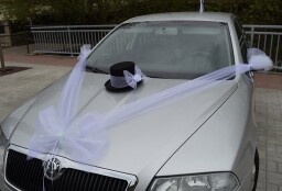 Svatební set na auto mašle+cylindr bílá