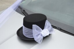 Svatební set na auto mašle+cylindr bílá