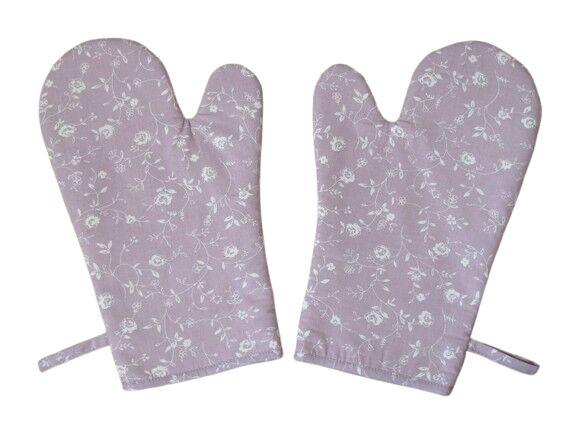 Kuchyňská chňapka Bílé kvítí na starorůžové 2 ks