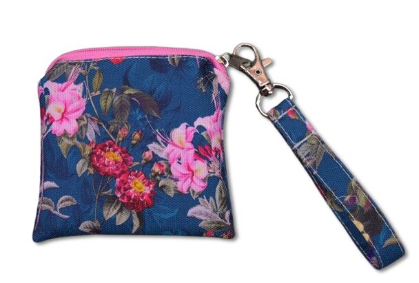 Pouzdro/klíčenka 9 x 9 cm Květiny na petrolejové