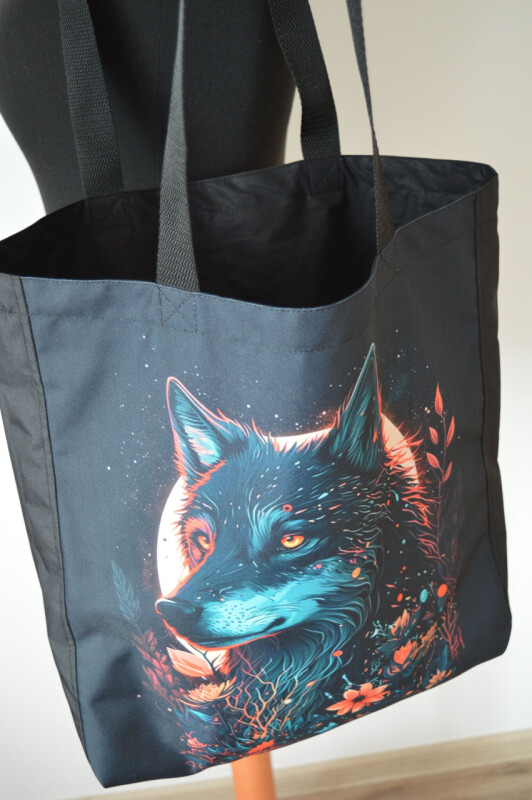 Látková nákupní taška přes rameno Vlk a měsíc