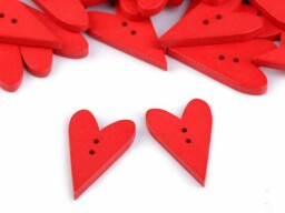 Dřevěný dekorační knoflík srdce - červená