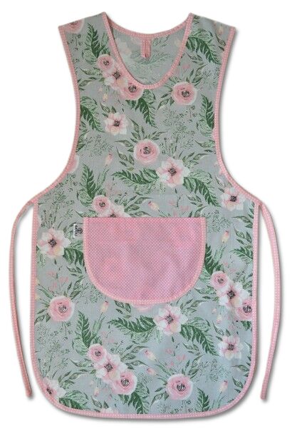 Dámská zástěra klokanka květy na světle šedé