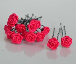 Sytě růžové růžičky do vlasů na vlásence