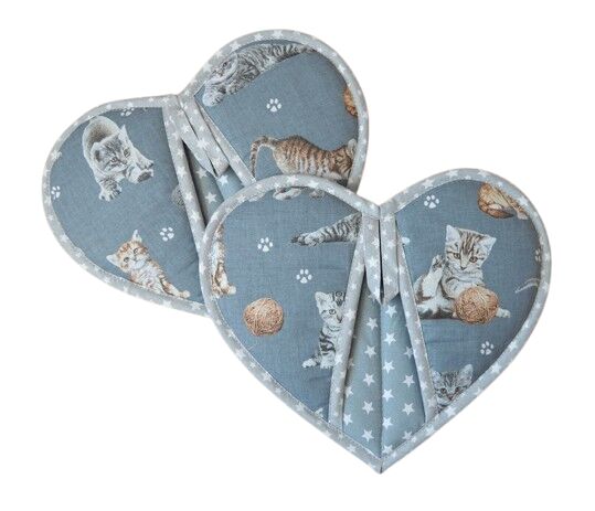 Kuchyňská chňapka srdce Kočičky na šedé 2 ks