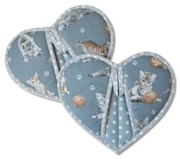 Kuchyňská chňapka srdce Kočičky na šedé 2 ks