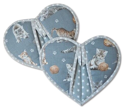 Kuchyňská chňapka srdce Kočičky na šedé 2 ks