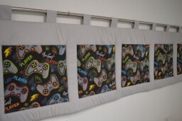 Velký kapsář za postel 200x50 cm - Herní motiv na šedé
