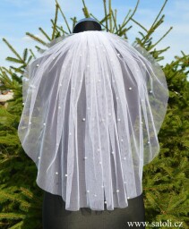 Bílý svatební závoj s perličkami 50 cm