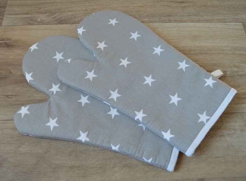 Kuchyňská rukavice Bílá hvězda na šedé 2 ks