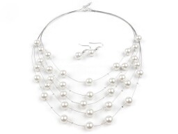 Náhrdelník a náušnice s perlami na lanku bílá
