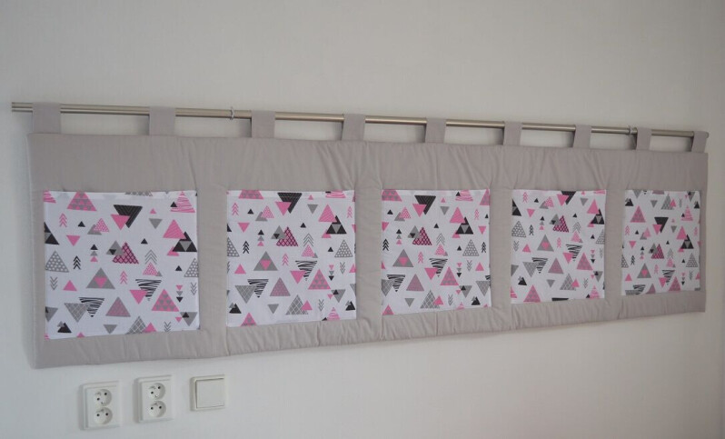 Velký kapsář na zeď 200x50 cm šedá Trojúhelníky