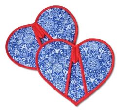 Kuchyňská chňapka srdíčko folklor na safírově modré 2 ks