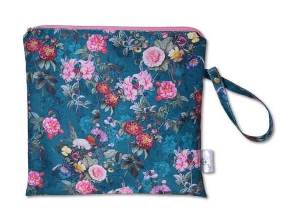 Obal/pouzdro na mokré plavky 24 x 24 květiny na petrolejové