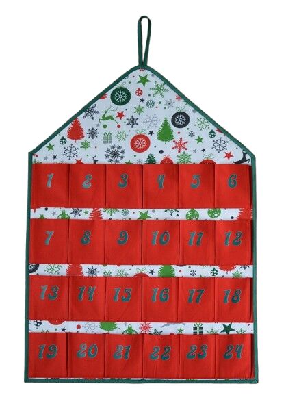Závěsný adventní kalendář červené kapsičky