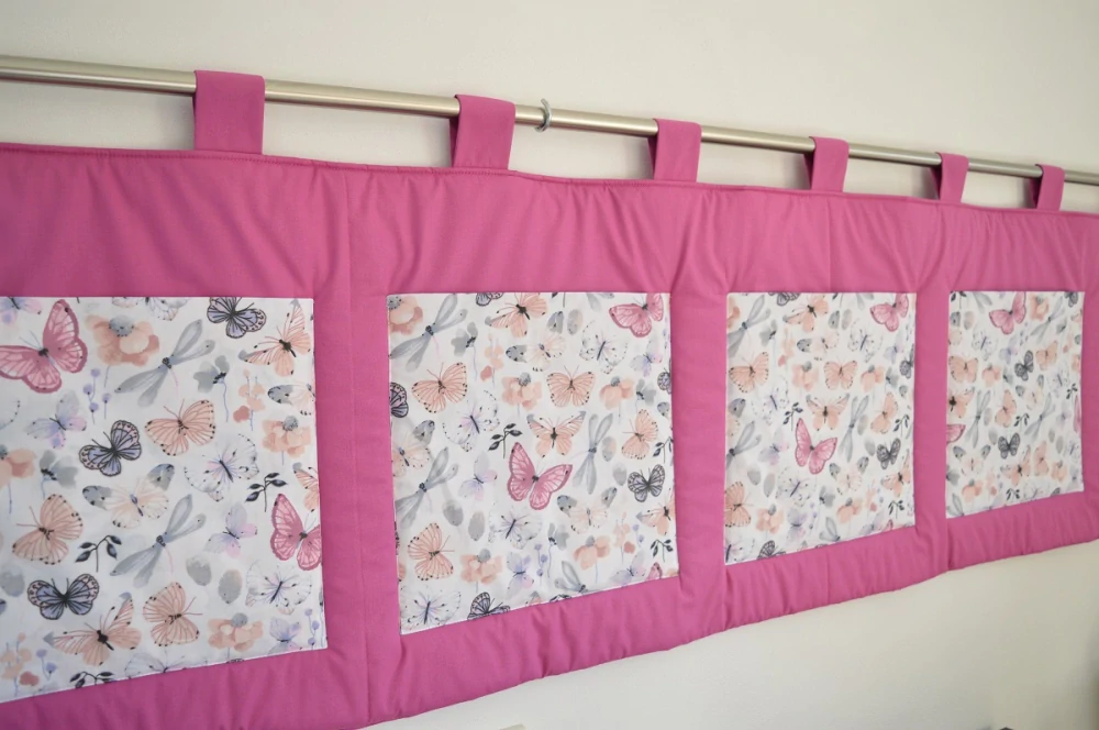 Kapsář za postel 200x50 cm fuchsiová Motýli a vážky