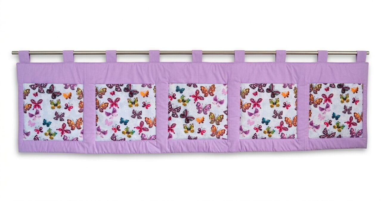 Velký kapsář za postel 200 x 50 cm motýli na fialkové